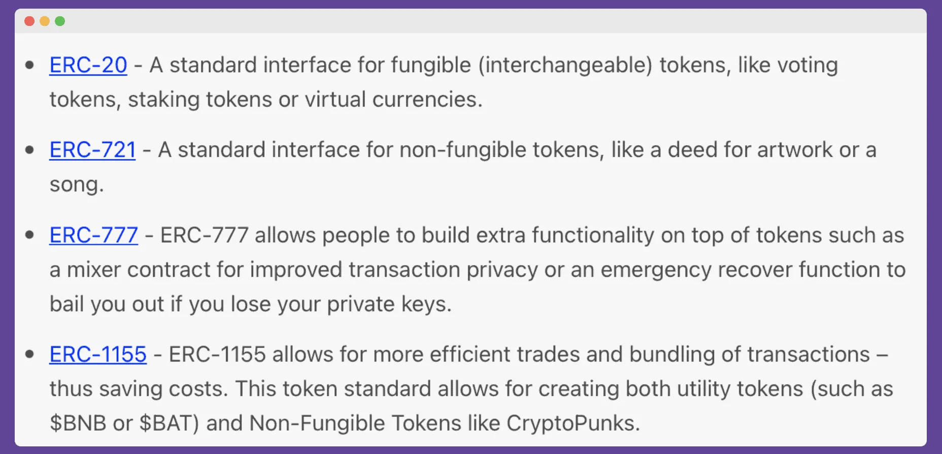 ERC token types