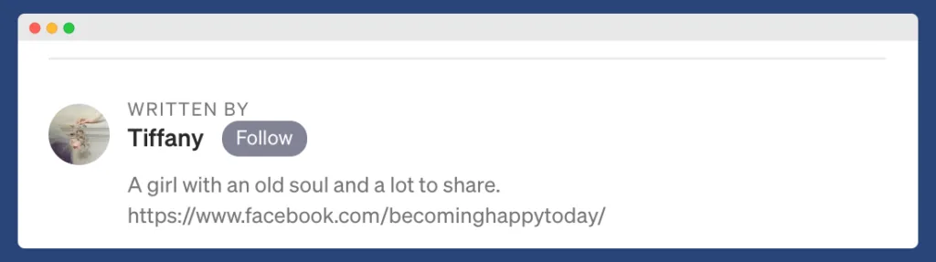 Author page on medium with a link to her content