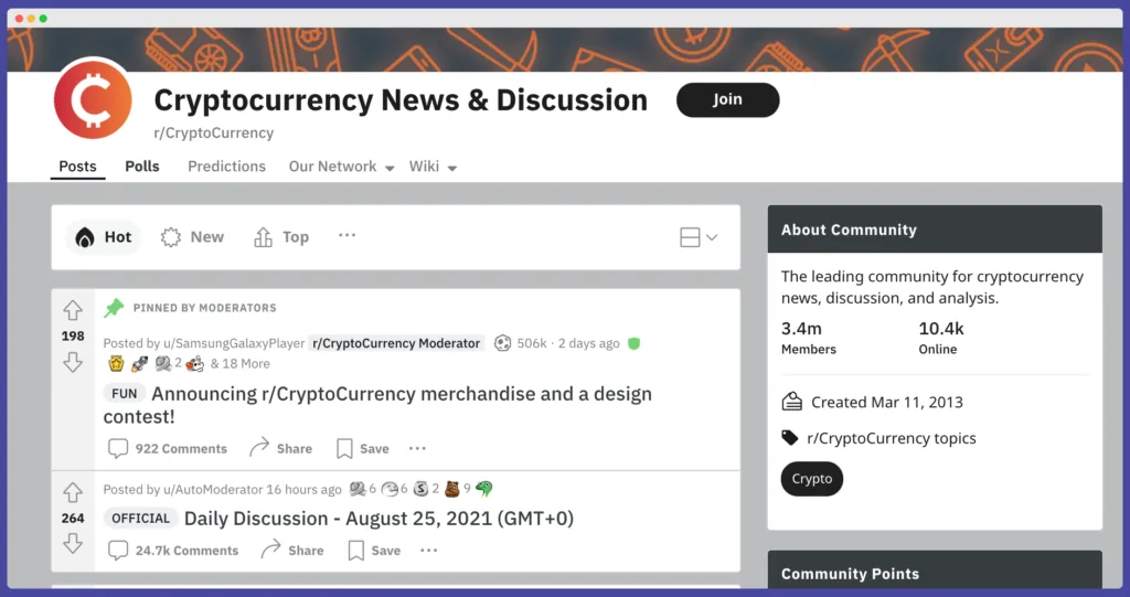 Cryptocurrency subreddit