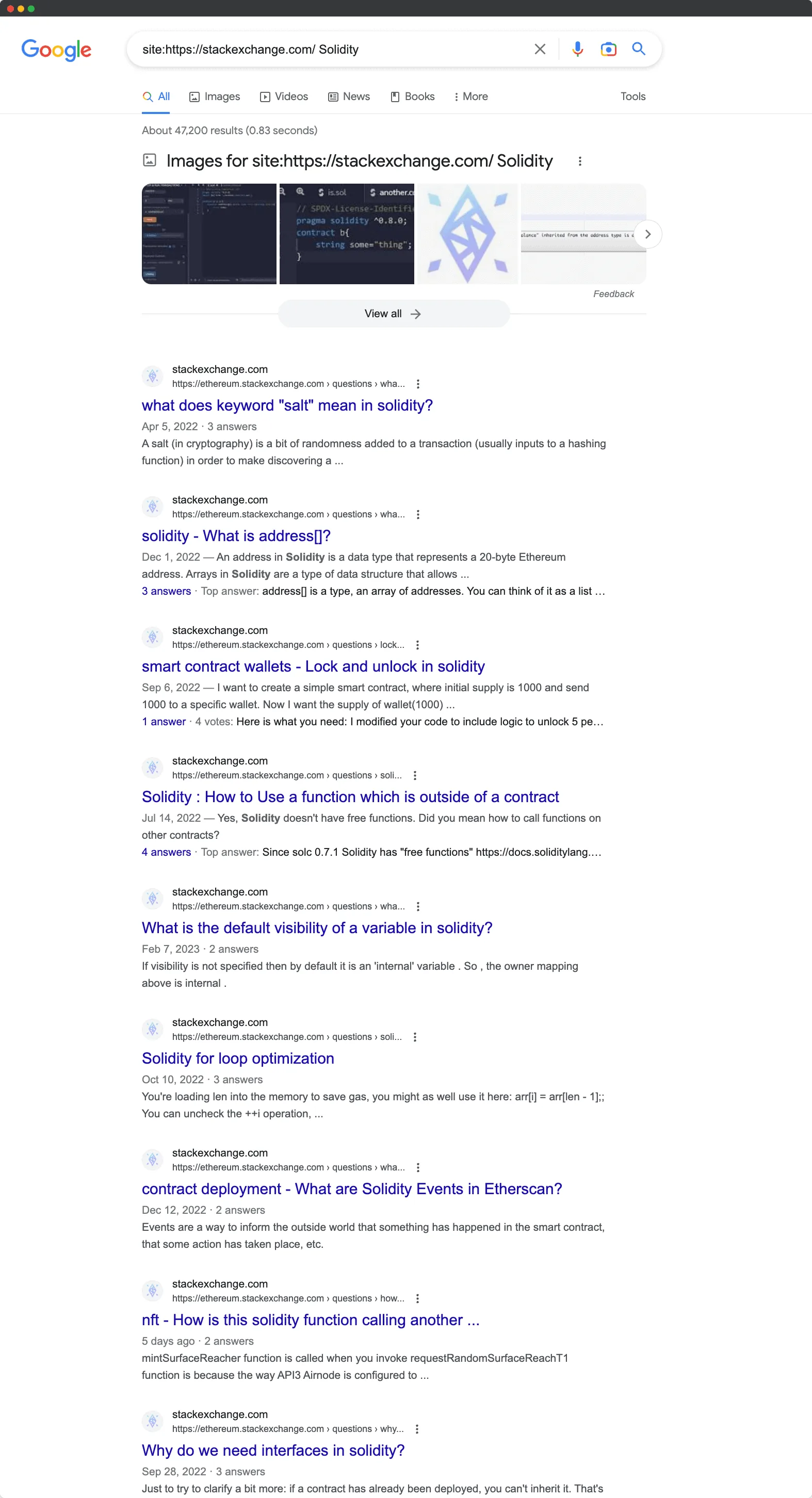 Example Of Google Search That Filter Results On Stack Exchange