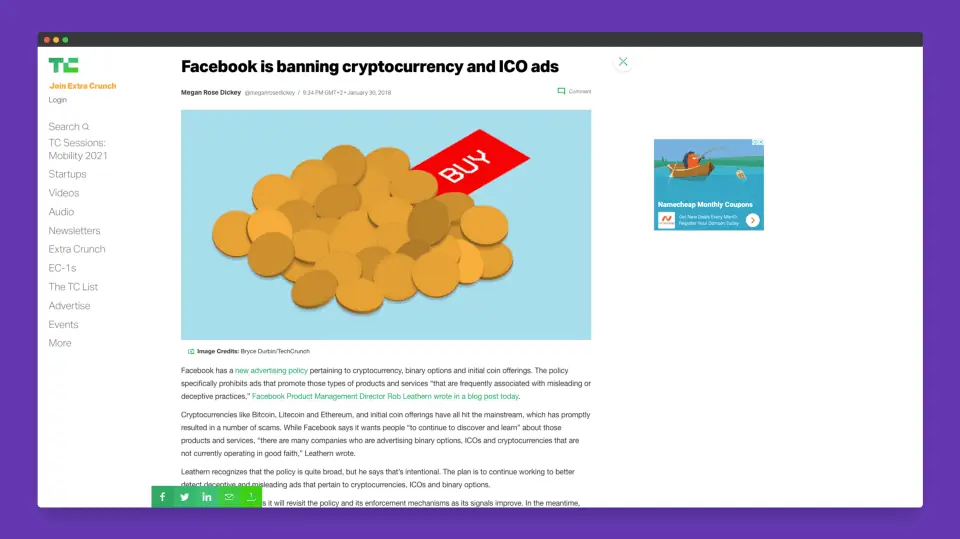 Facebook ban crypto ads techcrunch - GuerrillaBuzz