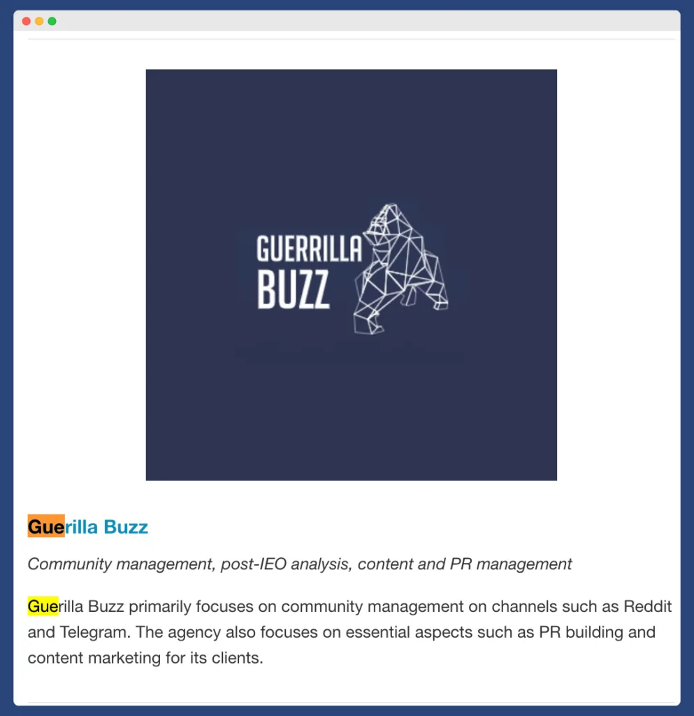 GurreillaBuzz backlinks on CoinTelegraph