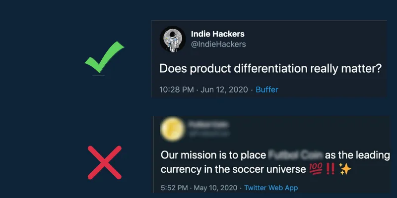 Examples of good and bad business tweets