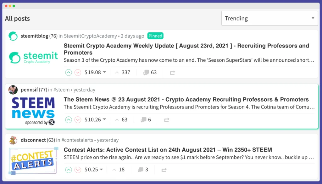 Steemit interface for crypto link building outreach