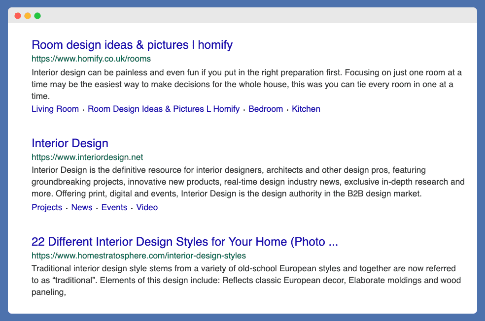 Interior Design website links at the bottom