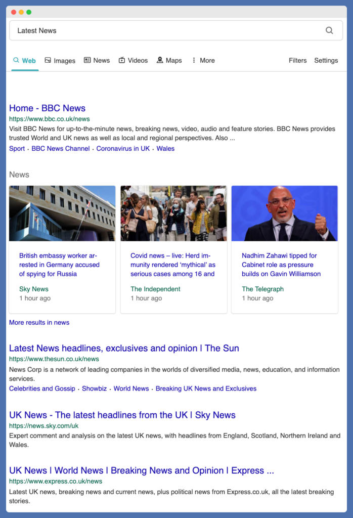News websites google rankings BBC top