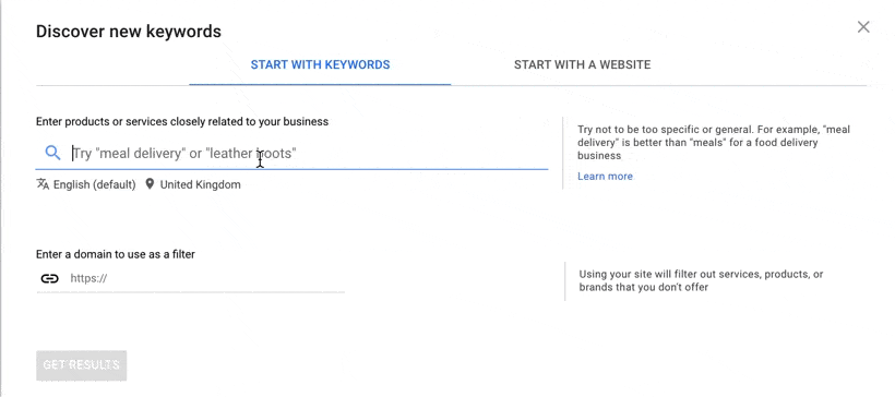 typing Related Keyword typing into Google Keyword Planner