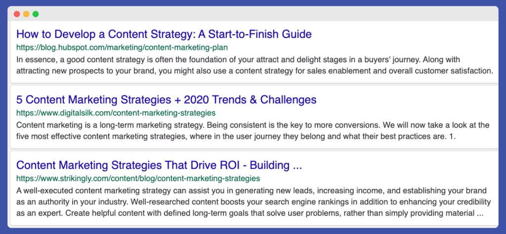 Top Content marketing sites on Google