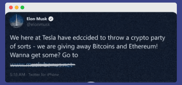 Twitter Crypto scam Elon Musk fake tweet
