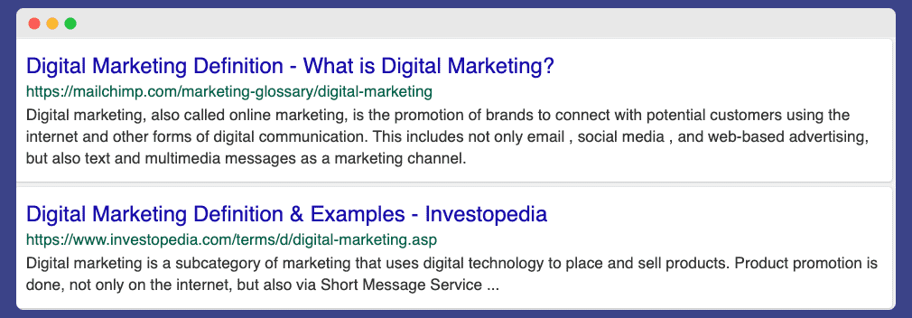 What is digital marketing for SEO google search results