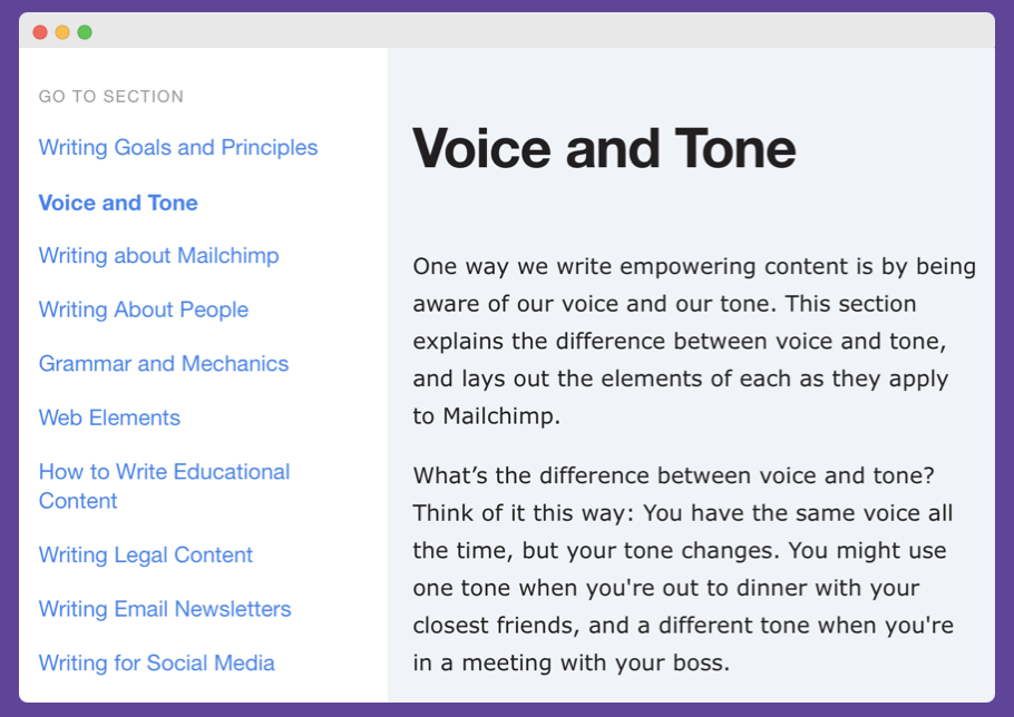 DeFi Marketing Plan voice and tone of mail chimp