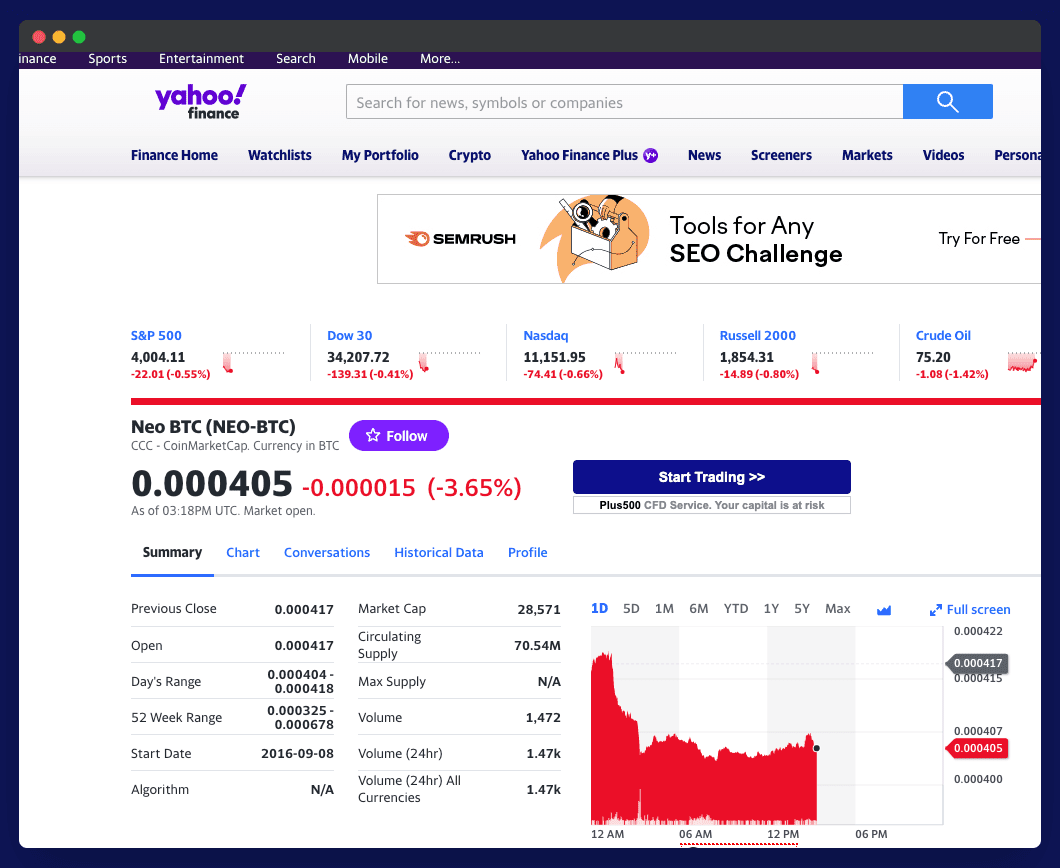 Yahoo finance example