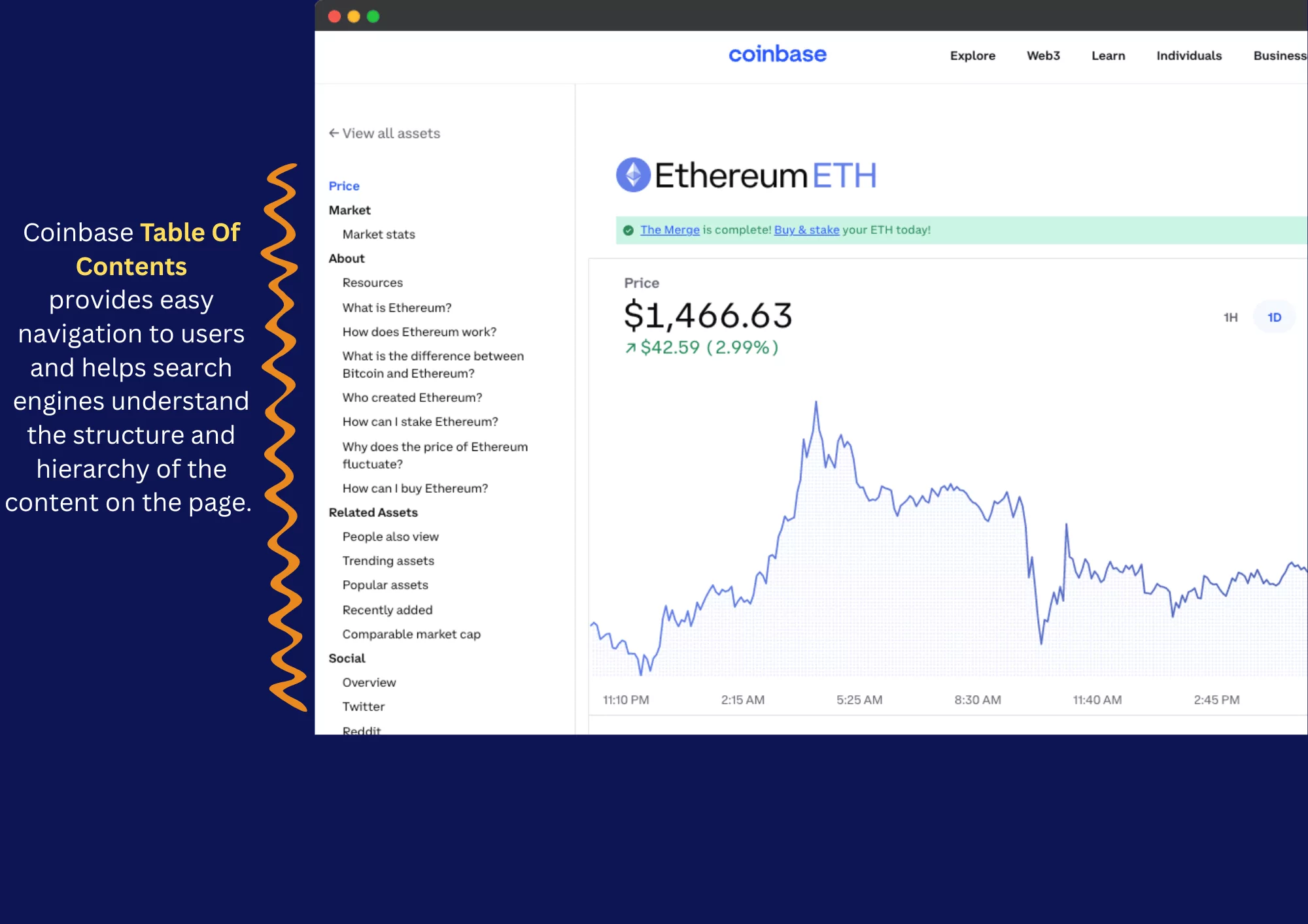 Coinbase ethereum price screenshoot example 1