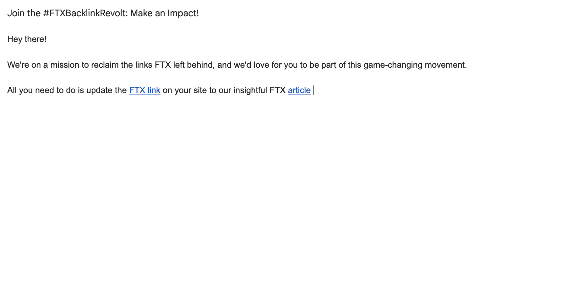 Example of FTX links outreach email