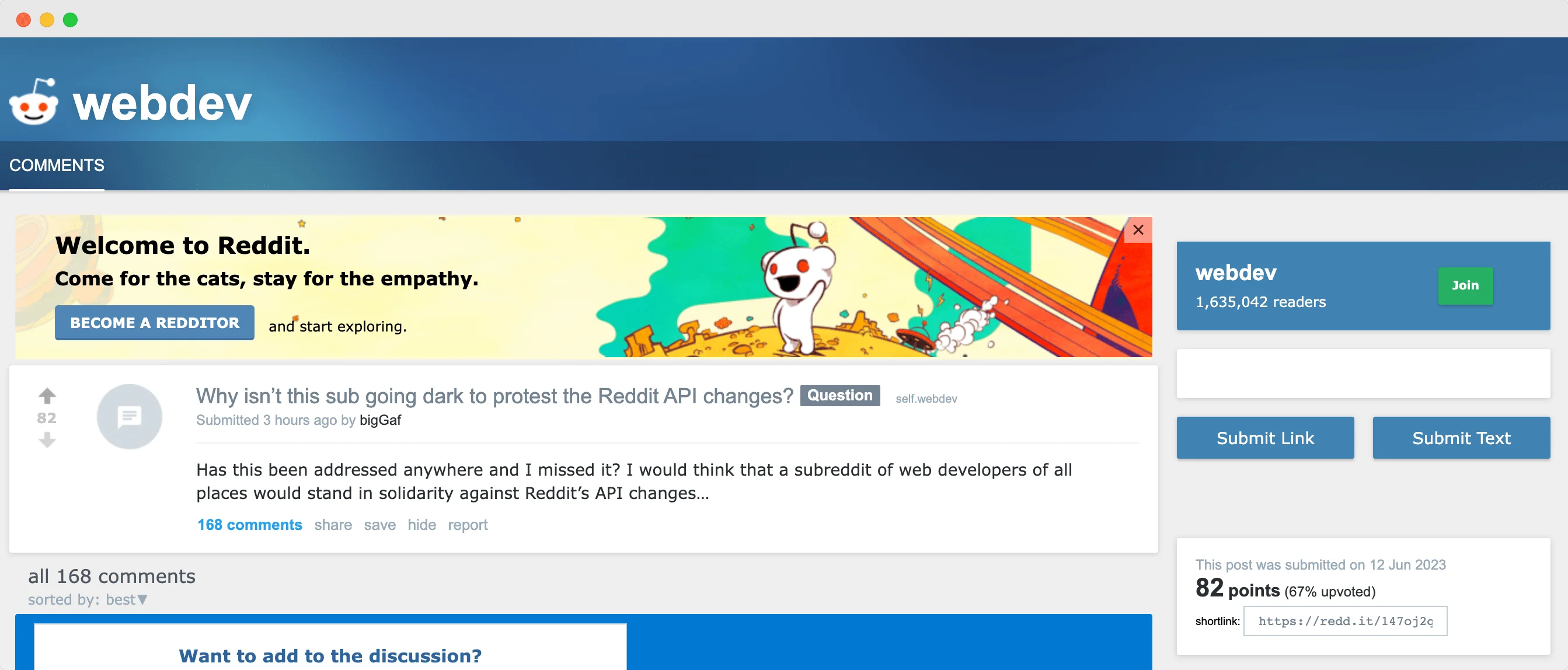 thread on :r:webdev about getting into the protest