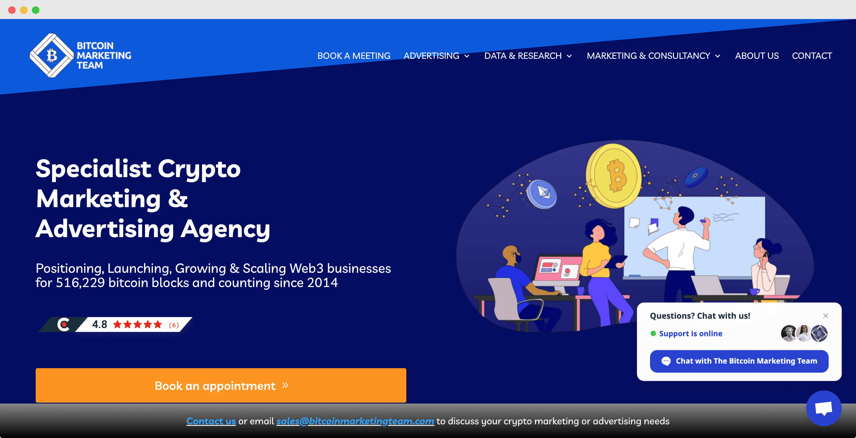 Bitcoin marketing team homepage screenshot 