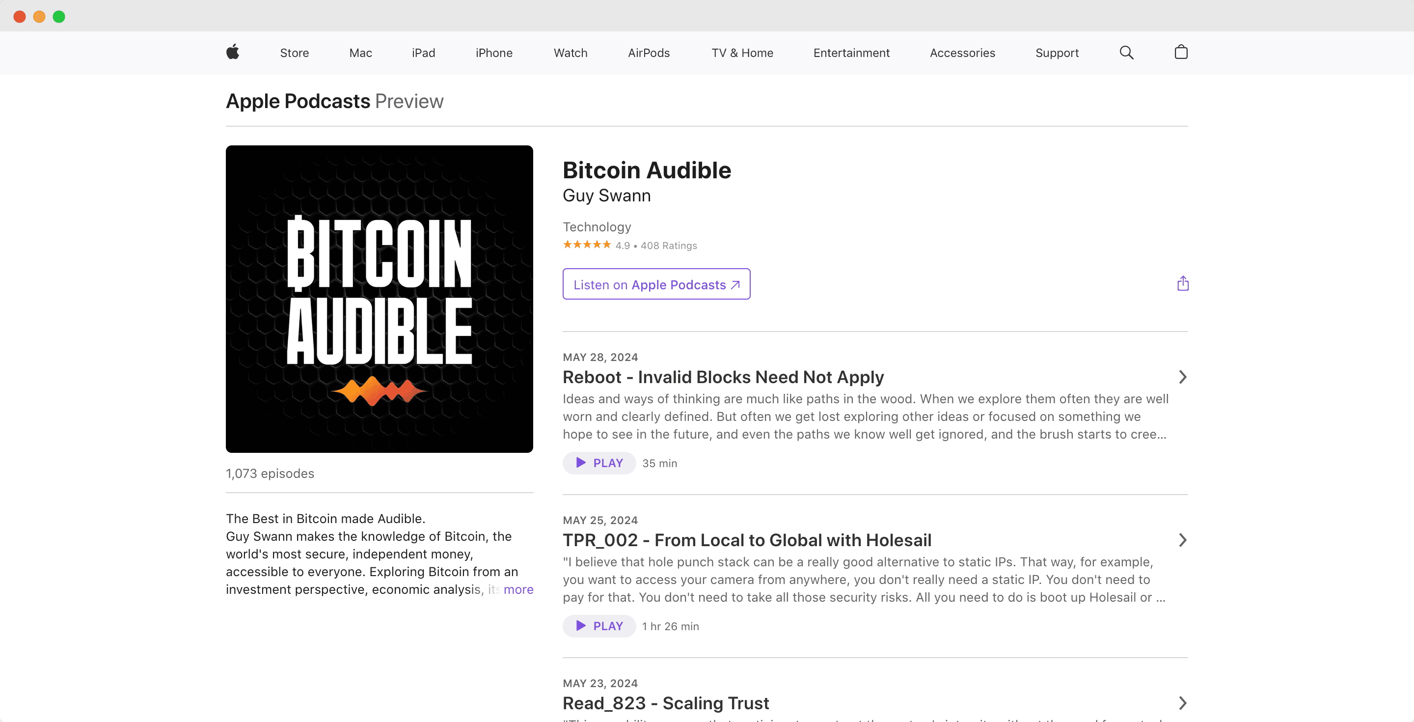 Bitcoin Audible podcast screenshot