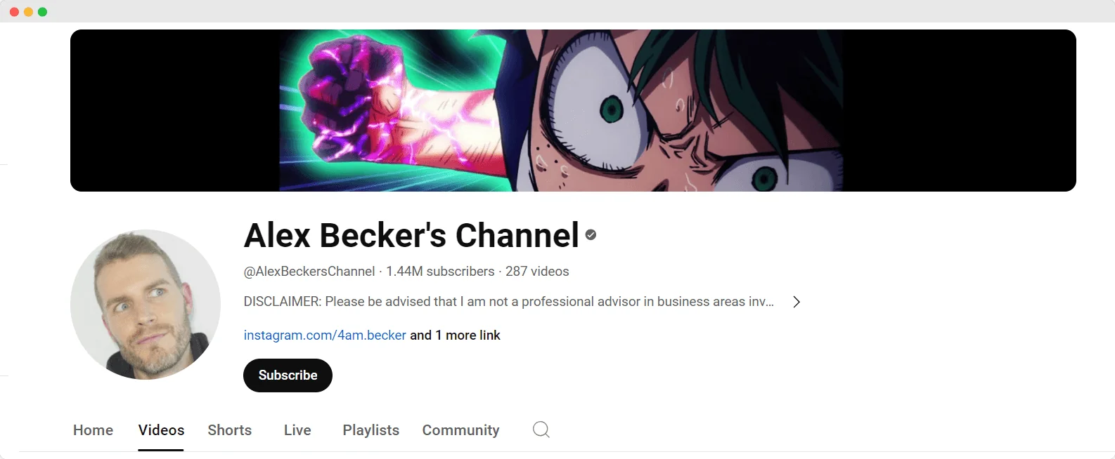 AlexBeckersChannel youtube channel screenshot