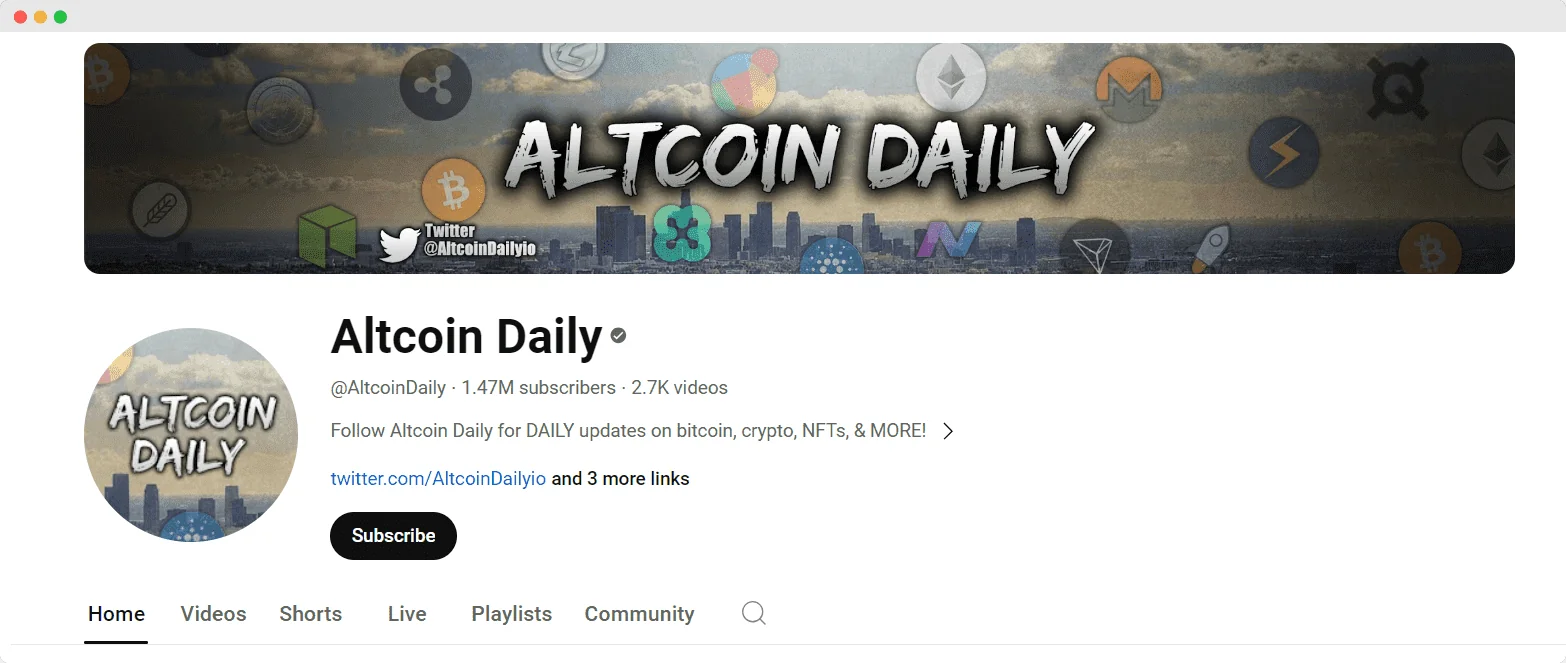 AltcoinDaily youtube channel screenshot