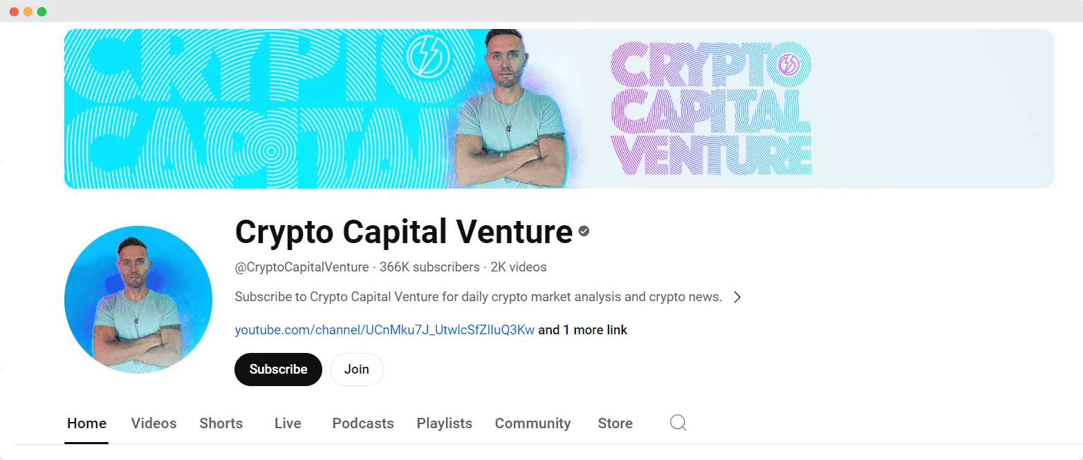 CryptoCapitalVenture youtube channel screenshot