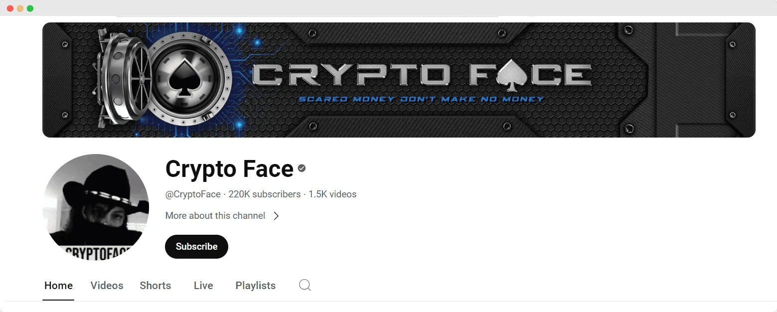 CryptoFace youtube channel screenshot