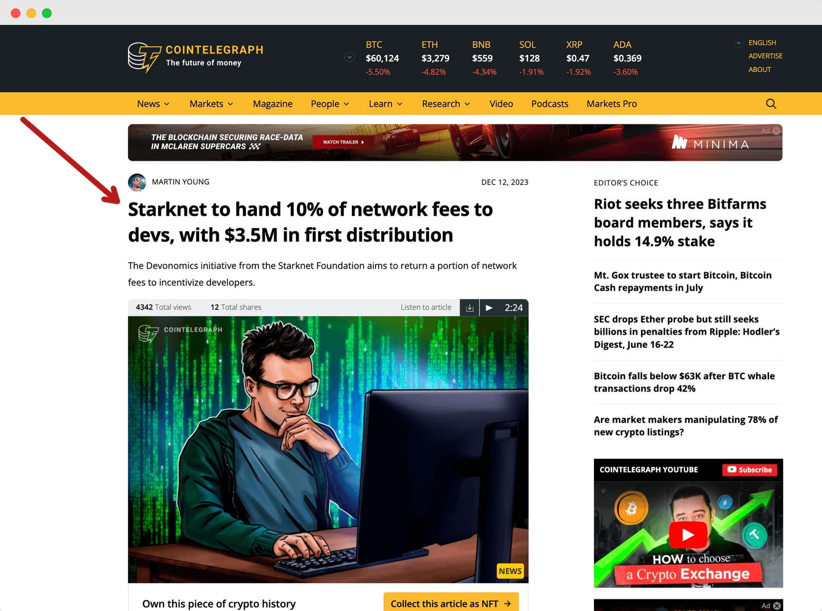 starknet Devonomics article on cointelegraph